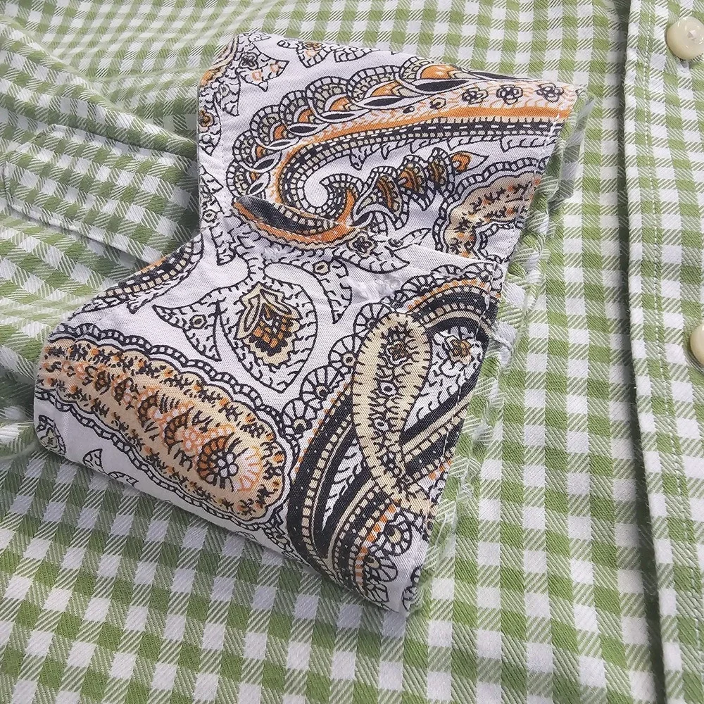 Thomas Dean Green, White Shepherd Check Paisley‎ Flip Cuff Button Up Shirt XXL